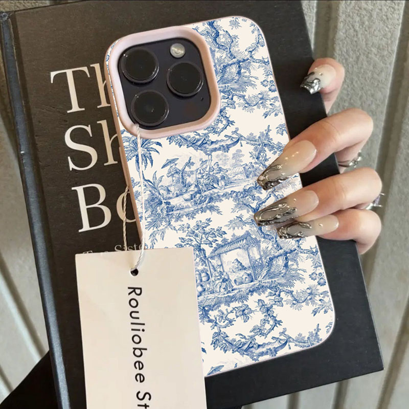 Phone Accessories To Sell - Модный сине-белый фарфоровый чехол для телефона