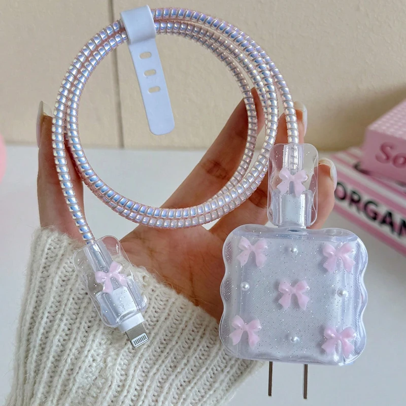 Phone Accessories Aesthetic - Прозрачный розовый 3D бантом, защитный чехол